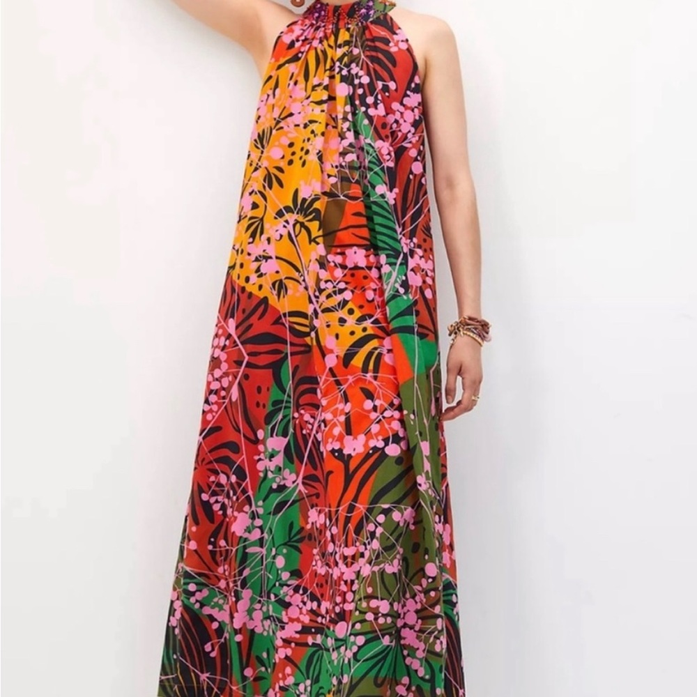 Anthropologie roopa pemmaraju halter patterned maxi dress